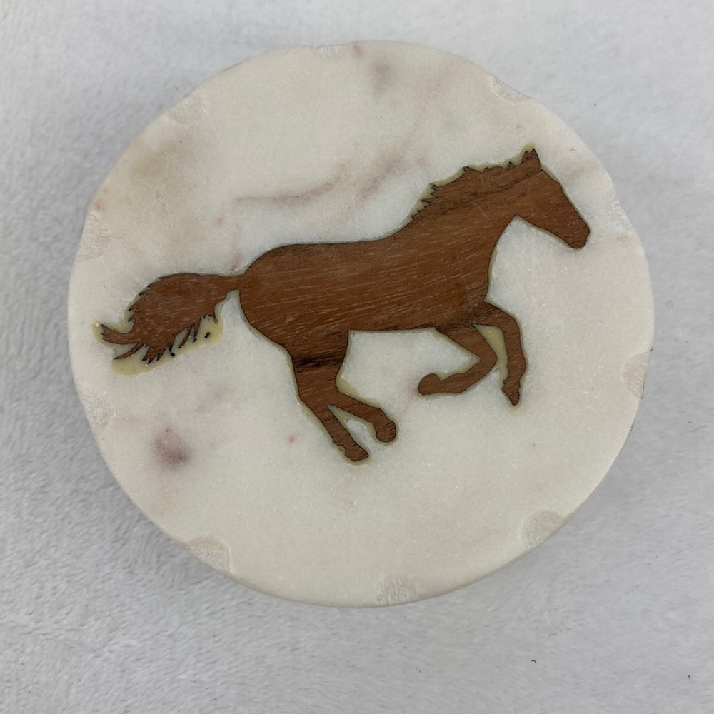 Boot Barn Ranch Wood Horse Inlay Marble Coaster Set of 4
